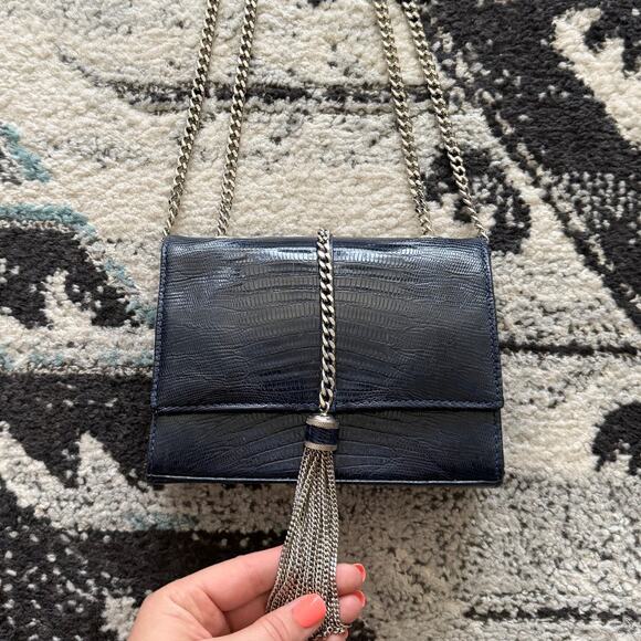 Rare Santesteban Italy Navy Croc Lizard Sterling Silver Convertible Crossbody - Picture 3 of 8